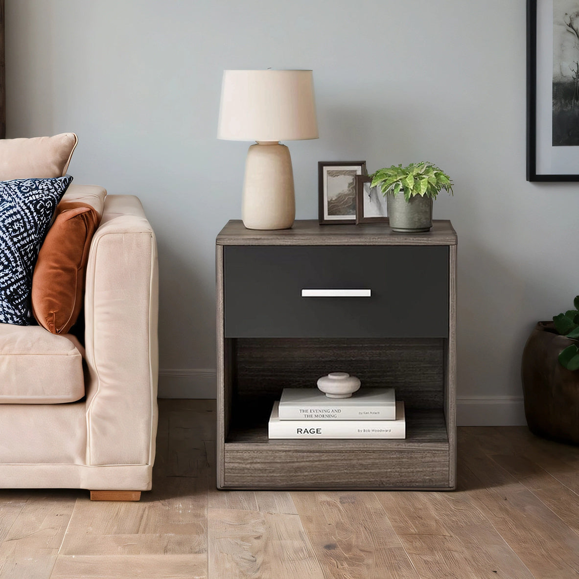 Moderner Nachttisch mit Schublade & offenem Fach | Beistelltisch für Schlaf- & Wohnzimmer | 28 X 39 X 41 cm | 4 Farben verfügbar