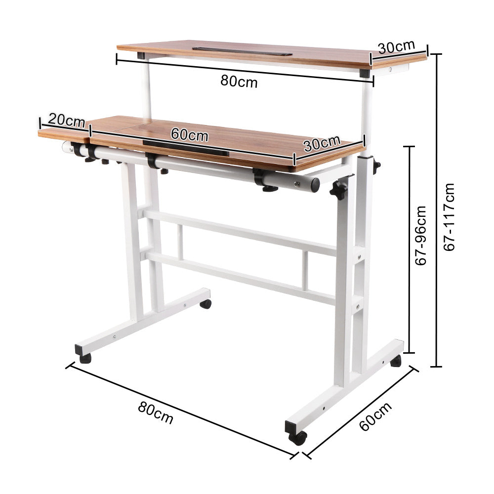 Ergonomischer Sitz-Steh-Schreibtisch | 80x60 cm | Höhenverstellbar (67–117 cm) | Neigbare Arbeitsfläche & Rollen | Mobiler Laptop-Arbeitsplatz | Braun