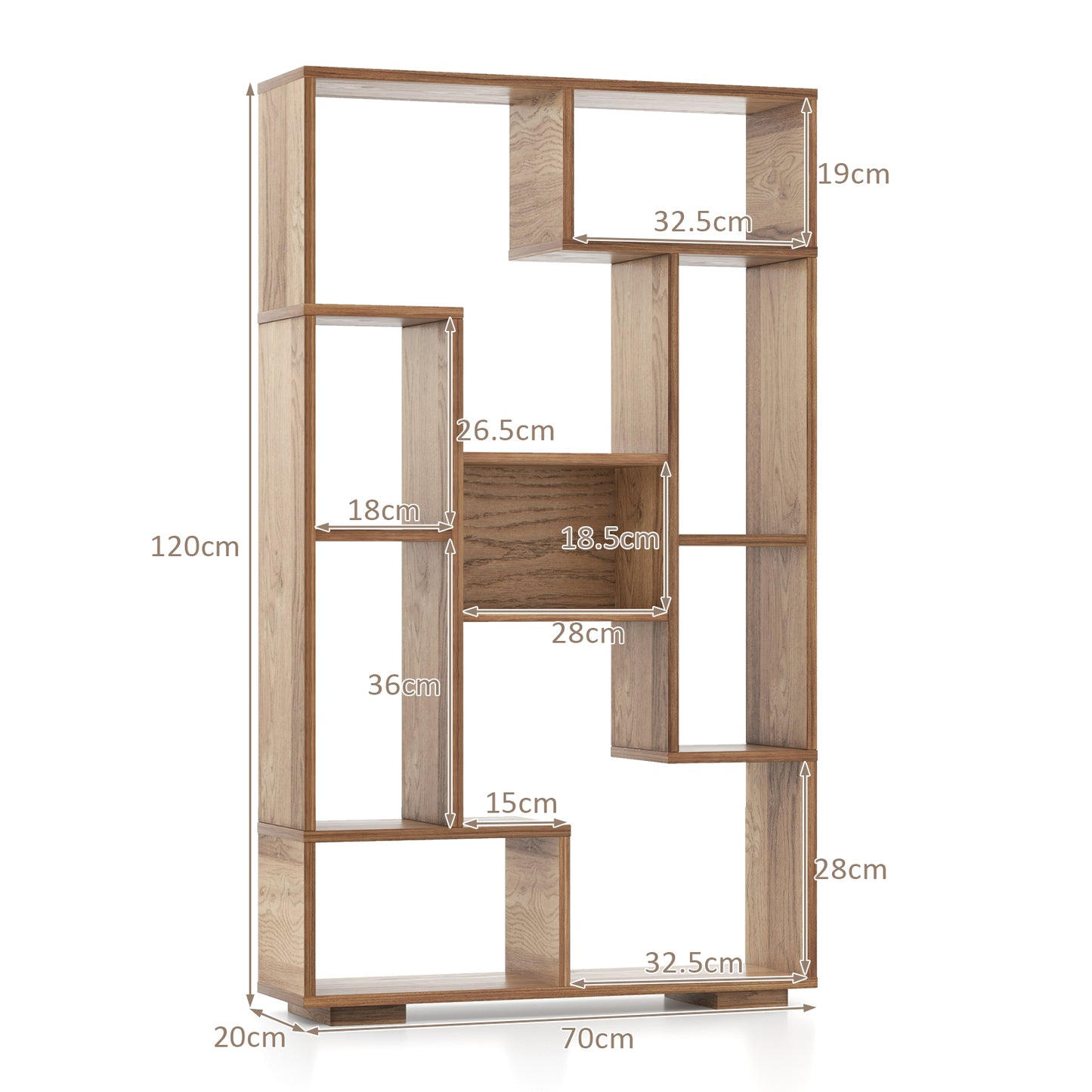 Geometrisches Standregal | Modernes Würfeldesign | Wandmontage-Sicherung | 70 X 120 cm