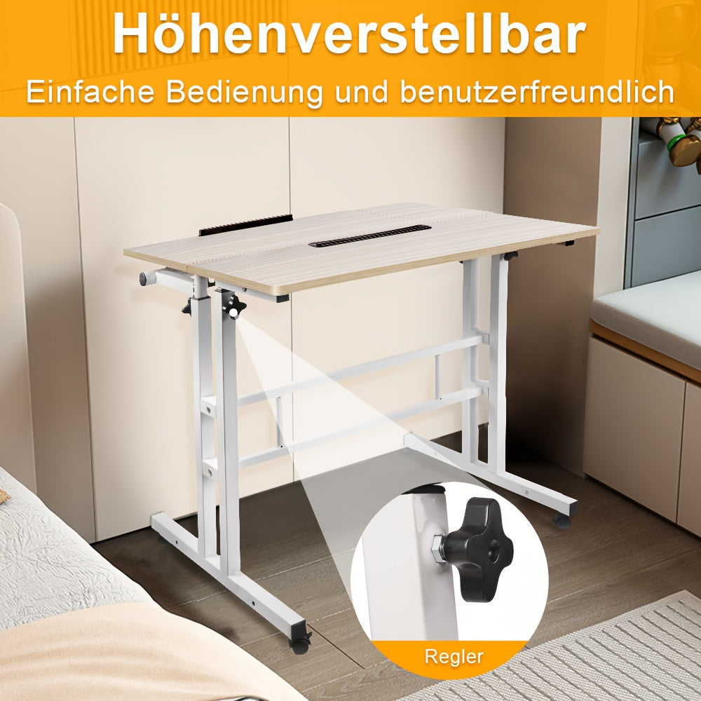 Ergonomischer Sitz-Steh-Schreibtisch | 80x60 cm | Höhenverstellbar (67–117 cm) | Neigbare Arbeitsfläche & Rollen | Mobiler Laptop-Arbeitsplatz