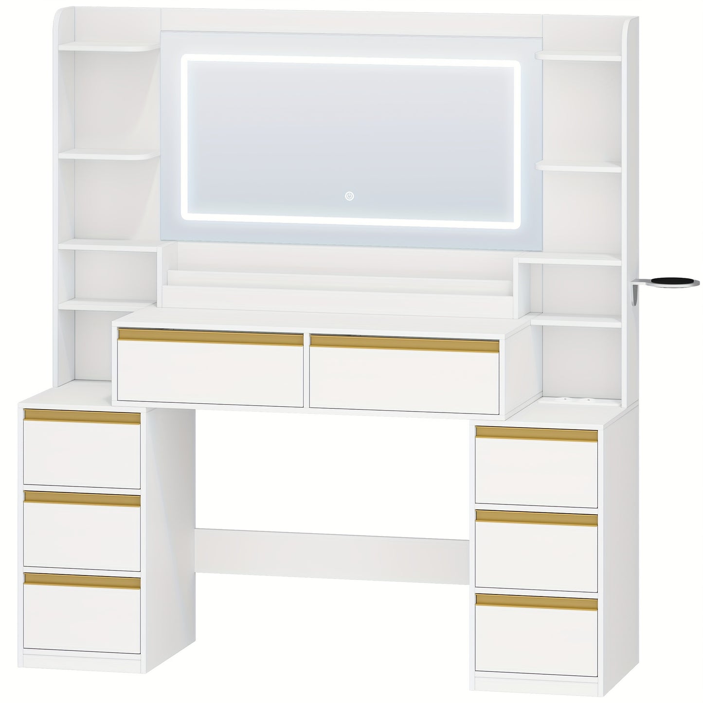 Moderner Schminktisch in Weiß | Großer Spiegel & 8 Schubladen | Inkl. Föhnhalter & Schmuck-Organizer | 135 X 145,2 cm