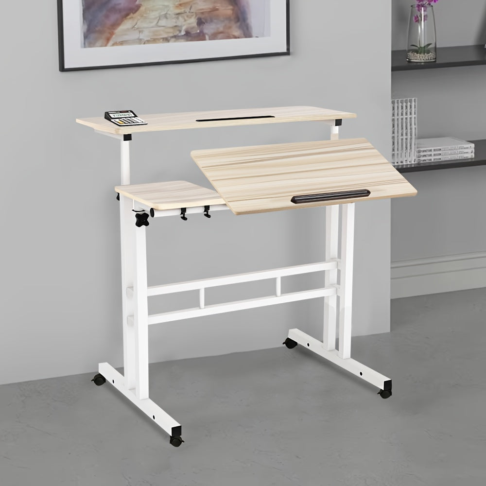 Ergonomischer Sitz-Steh-Schreibtisch | 80x60 cm | Höhenverstellbar (67–117 cm) | Neigbare Arbeitsfläche & Rollen | Mobiler Laptop-Arbeitsplatz
