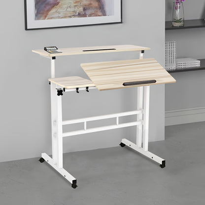 Ergonomischer Sitz-Steh-Schreibtisch | 80x60 cm | Höhenverstellbar (67–117 cm) | Neigbare Arbeitsfläche & Rollen | Mobiler Laptop-Arbeitsplatz
