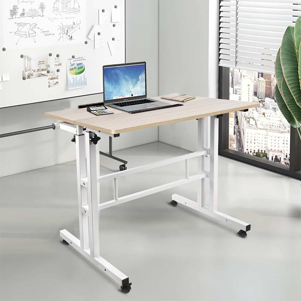 Ergonomischer Sitz-Steh-Schreibtisch | 80x60 cm | Höhenverstellbar (67–117 cm) | Neigbare Arbeitsfläche & Rollen | Mobiler Laptop-Arbeitsplatz