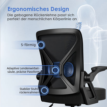 Airchros Ergonomischer Bürostuhl | Verstellbare Lendenwirbelstütze | Hochklappbare Armlehnen | Wippfunktion | Belastbar bis 150 kg