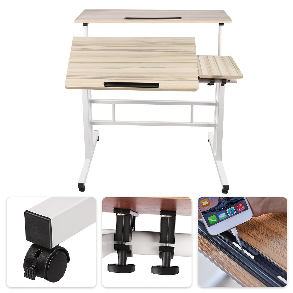 Ergonomischer Sitz-Steh-Schreibtisch | 80x60 cm | Höhenverstellbar (67–117 cm) | Neigbare Arbeitsfläche & Rollen | Mobiler Laptop-Arbeitsplatz
