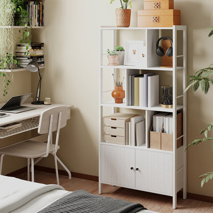 Industrie-Design Standregal mit Schrank | 4 Etagen & Doppeltür | Robustes Stahlgestell | 74 X 154,5 cm