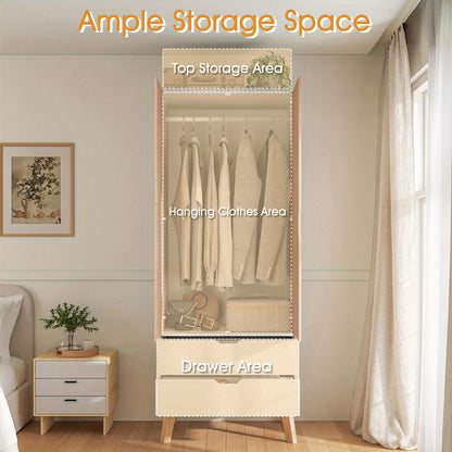 Moderner Design-Kleiderschrank | Weiß & Eiche-Optik | 198 cm Hoch | Inkl. Kleiderstange & 2 Schubladen | Schlankes Raumwunder