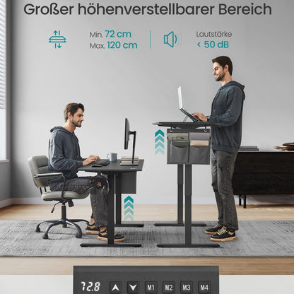 Ergonomischer Elektro-Schreibtisch | 60 x 140 cm | Höhenverstellbar (72–120 cm) | Memory-Funktion für 4 Höhen | Ideal für Home-Office & Studium
