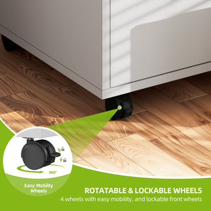 Mobiler Rollcontainer in Weiß | Abschließbarer Büroschrank (57 X 40cm) | 3 Schubladen & Druckablage | 4 leichtgängige Rollen | Minimalistischer Stil