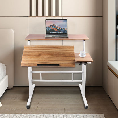 Ergonomischer Sitz-Steh-Schreibtisch | 80x60 cm | Höhenverstellbar (67–117 cm) | Neigbare Arbeitsfläche & Rollen | Mobiler Laptop-Arbeitsplatz | Braun