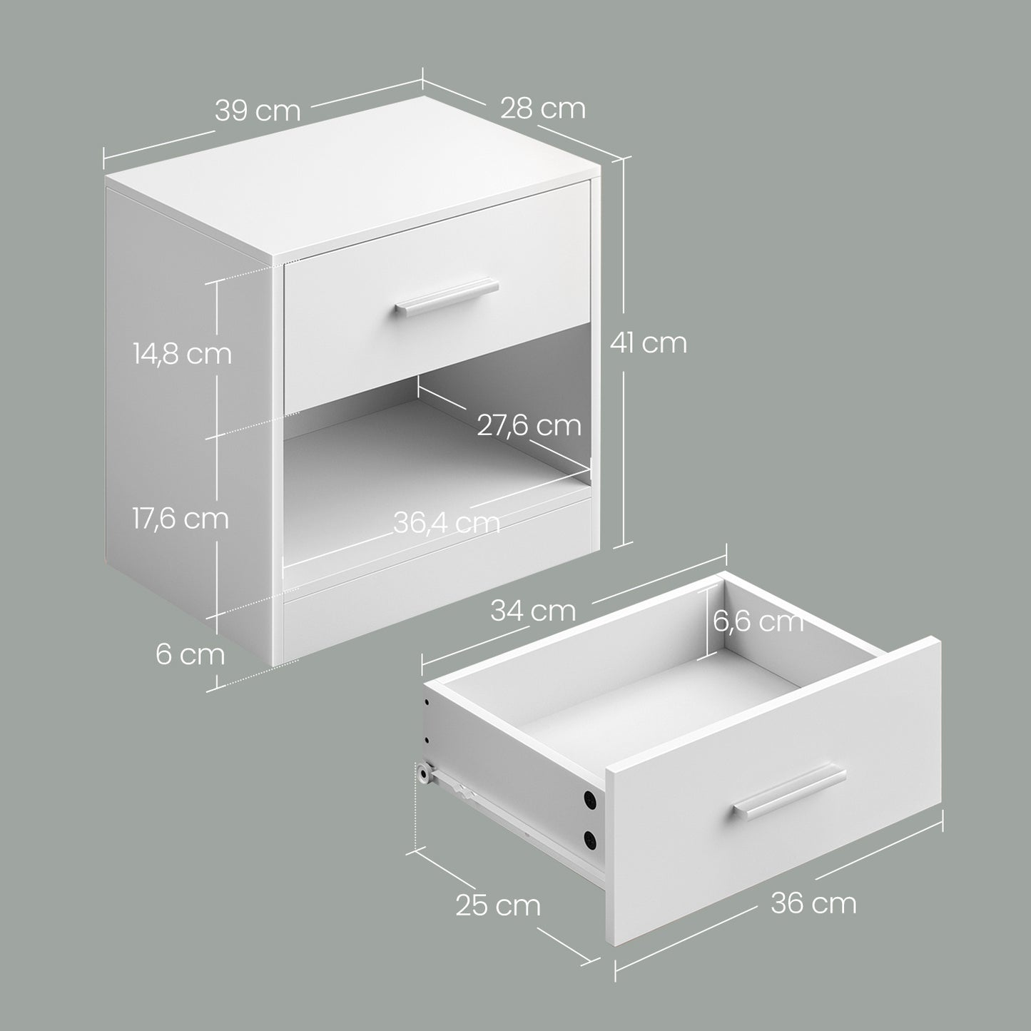 Moderner Nachttisch mit Schublade & offenem Fach | Beistelltisch für Schlaf- & Wohnzimmer | 28 X 39 X 41 cm | 4 Farben verfügbar