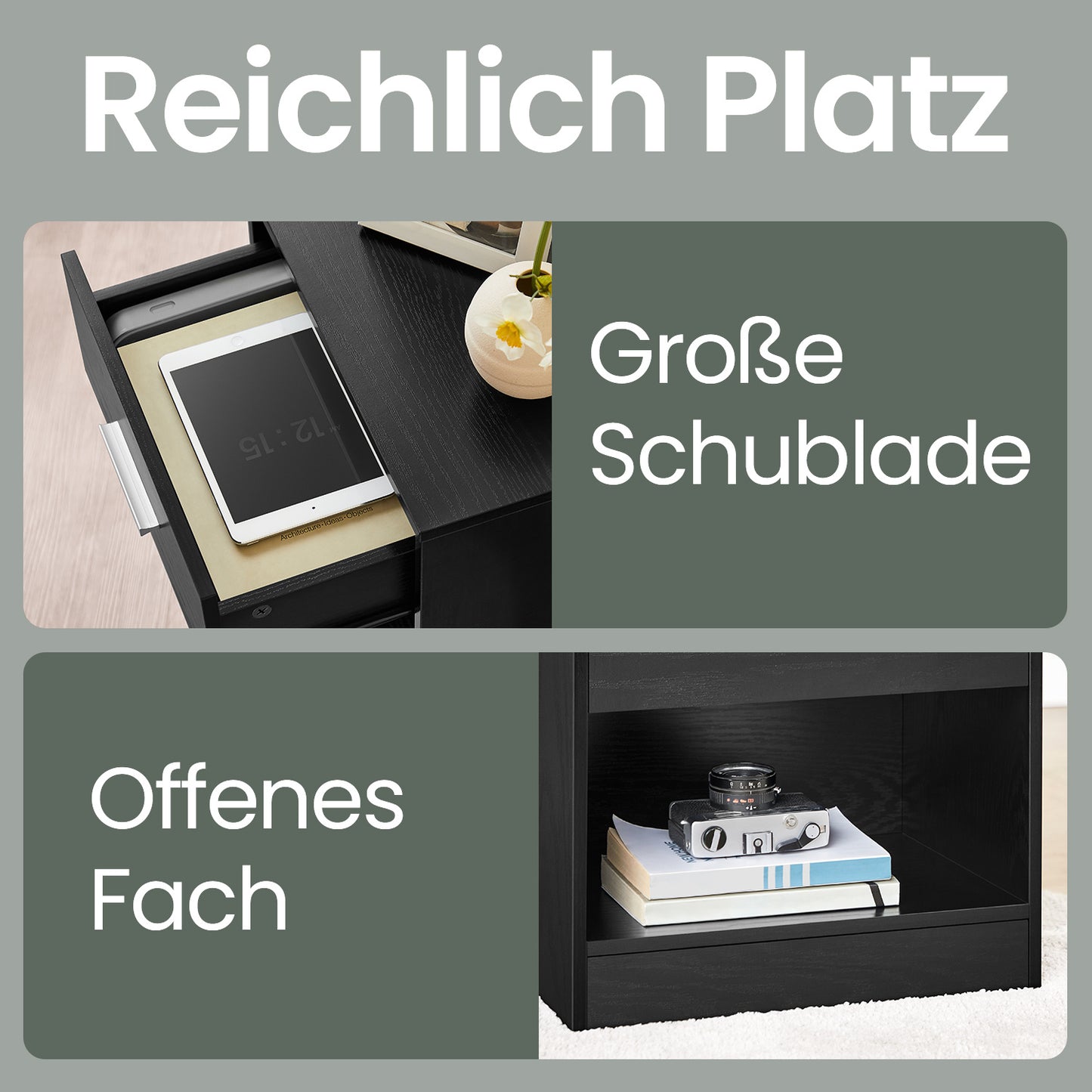 Moderner Nachttisch mit Schublade & offenem Fach | Beistelltisch für Schlaf- & Wohnzimmer | 28 X 39 X 41 cm | 4 Farben verfügbar