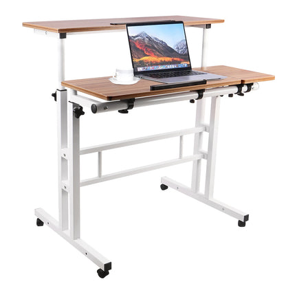 Ergonomischer Sitz-Steh-Schreibtisch | 80x60 cm | Höhenverstellbar (67–117 cm) | Neigbare Arbeitsfläche & Rollen | Mobiler Laptop-Arbeitsplatz | Braun