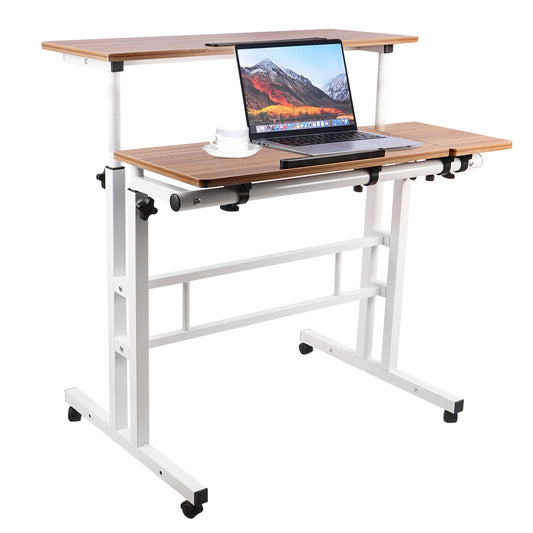 Ergonomischer Sitz-Steh-Schreibtisch | 80x60 cm | Höhenverstellbar (67–117 cm) | Neigbare Arbeitsfläche & Rollen | Mobiler Laptop-Arbeitsplatz | Braun