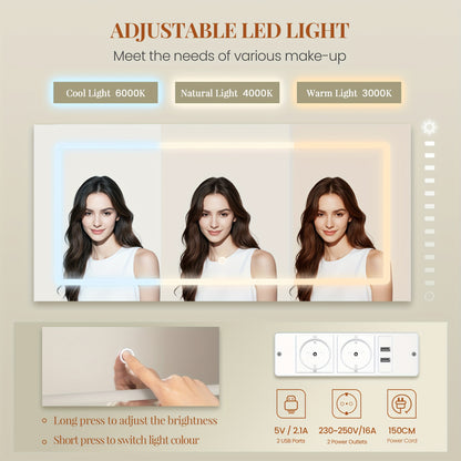 Moderner Schminktisch in Weiß | Großer Spiegel & 8 Schubladen | Inkl. Föhnhalter & Schmuck-Organizer | 135 X 145,2 cm