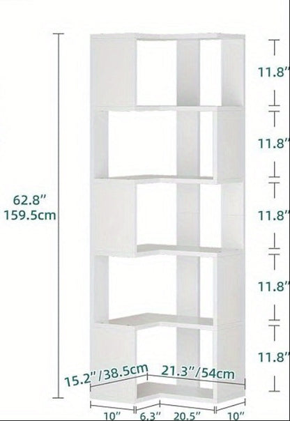 Eckregal mit 5 Ebenen | Platzsparendes Standregal | Modernes L-Design für Wohnzimmer, Schlafzimmer & Büro | Weiß
