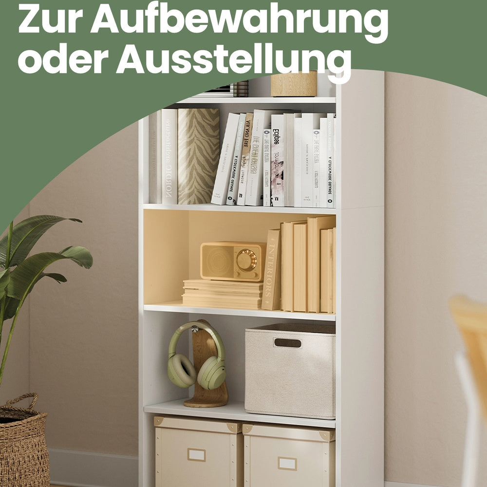 Skandinavisches Standregal mit 6 Ebenen | Schlankes Bücherregal |  Weiß & Naturholz-Optik | 24 X 60 X 178.5 cm