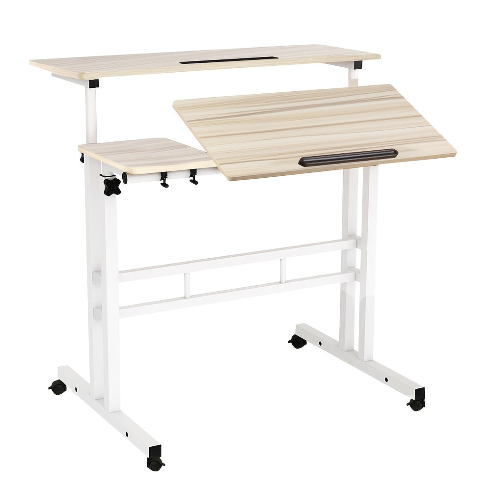 Ergonomischer Sitz-Steh-Schreibtisch | 80x60 cm | Höhenverstellbar (67–117 cm) | Neigbare Arbeitsfläche & Rollen | Mobiler Laptop-Arbeitsplatz