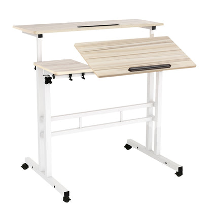 Ergonomischer Sitz-Steh-Schreibtisch | 80x60 cm | Höhenverstellbar (67–117 cm) | Neigbare Arbeitsfläche & Rollen | Mobiler Laptop-Arbeitsplatz