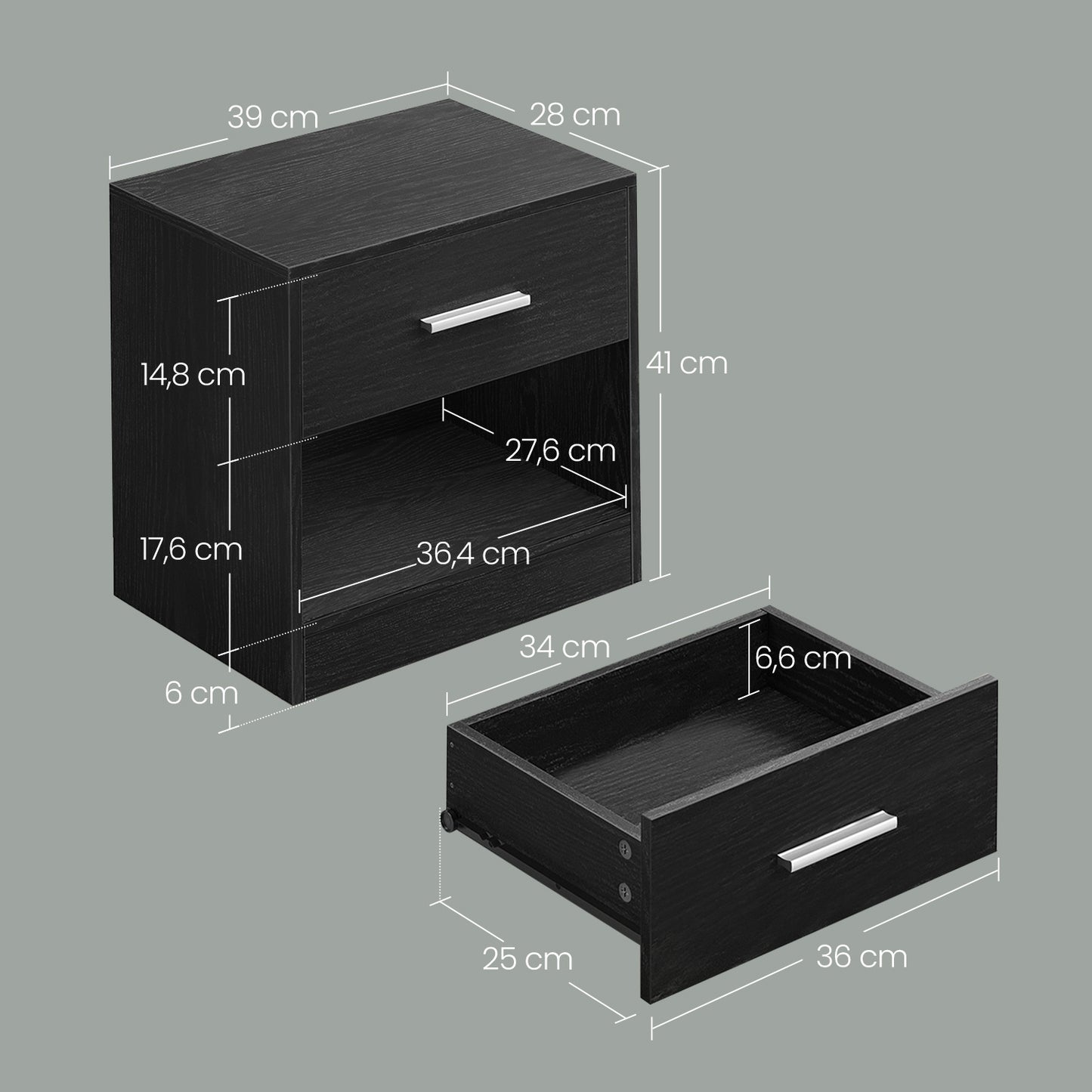 Moderner Nachttisch mit Schublade & offenem Fach | Beistelltisch für Schlaf- & Wohnzimmer | 28 X 39 X 41 cm | 4 Farben verfügbar
