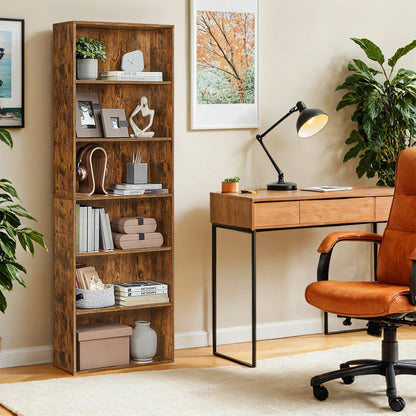 Skandinavisches Standregal mit 6 Ebenen | Schlankes Bücherregal |  Weiß & Naturholz-Optik | 24 X 60 X 178.5 cm