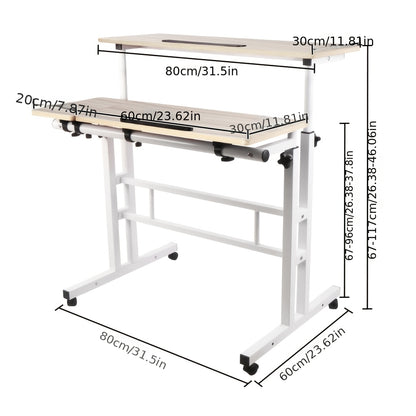 Ergonomischer Sitz-Steh-Schreibtisch | 80x60 cm | Höhenverstellbar (67–117 cm) | Neigbare Arbeitsfläche & Rollen | Mobiler Laptop-Arbeitsplatz
