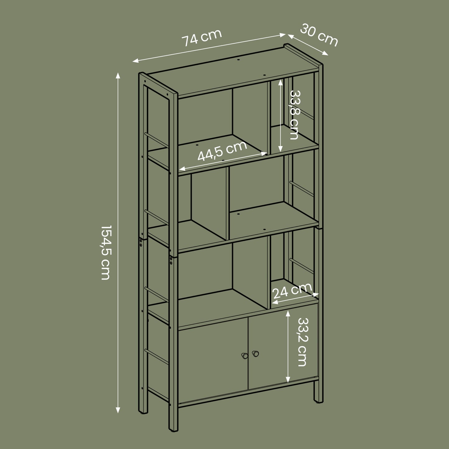 Industrie-Design Standregal mit Schrank | 4 Etagen & Doppeltür | Robustes Stahlgestell | 74 X 154,5 cm