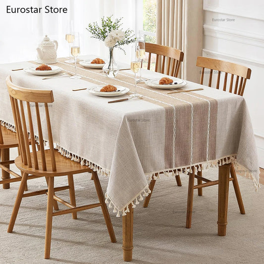 Tischdecke Leinen-Baumwoll-Mix mit Fransen