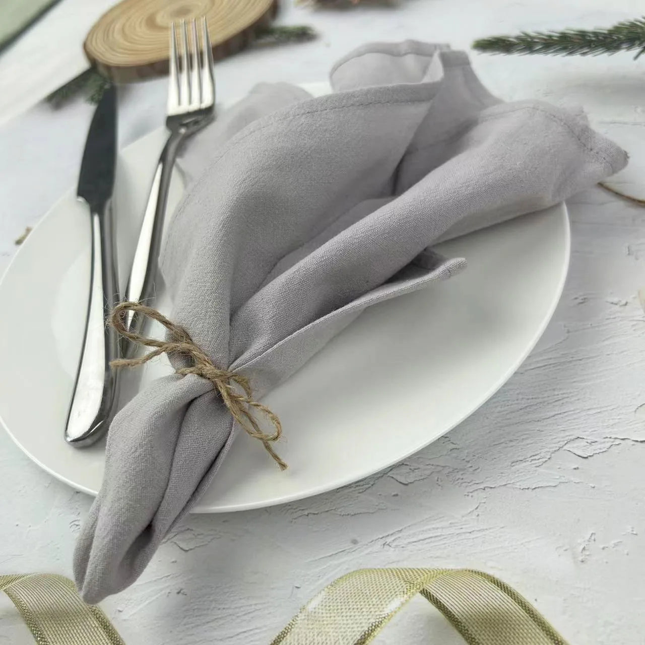 8er Set Baumwoll-Servietten (40x40 cm) – Rustikaler Chic