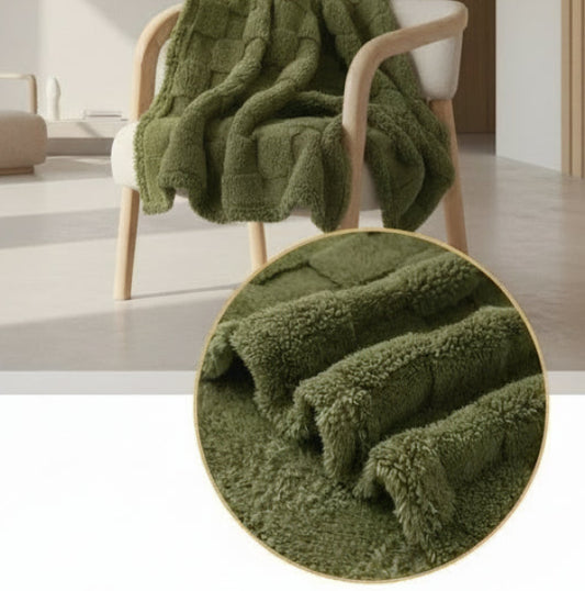 Premium Decke mit Karomuster | Leichtgewichtige Ganzjahres-Wärme | Grau & Grün