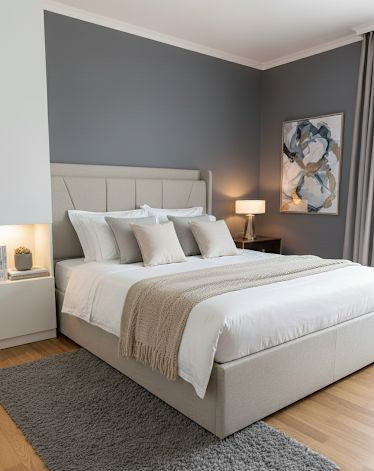 Design-Polsterbett mit USB & USB-C Ladestation | Hydraulik-Stauraum | Kopfteil mit Ablage | Leinen-Optik 160 X 200