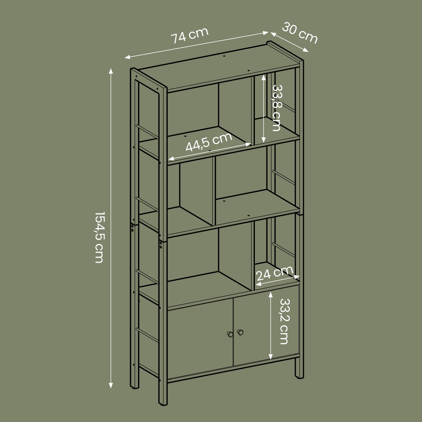 Industrie-Design Standregal mit Schrank | 4 Etagen & Doppeltür | Robustes Stahlgestell | 74 X 154,5 cm