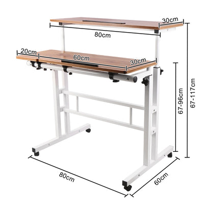 Ergonomischer Sitz-Steh-Schreibtisch | 80x60 cm | Höhenverstellbar (67–117 cm) | Neigbare Arbeitsfläche & Rollen | Mobiler Laptop-Arbeitsplatz | Braun