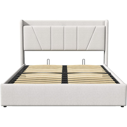 Design-Polsterbett mit USB & USB-C Ladestation | Hydraulik-Stauraum | Kopfteil mit Ablage | Leinen-Optik 160 X 200