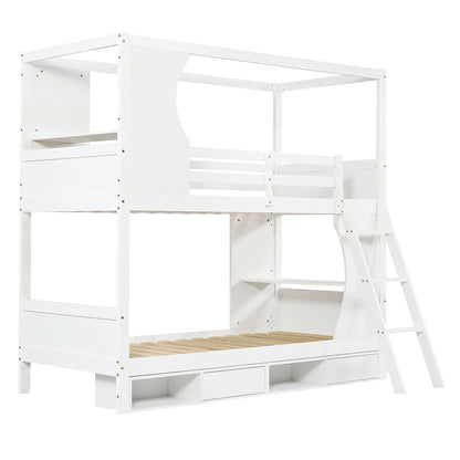 All-in-One Loftbett 90x200 cm | Integrierter Schreibtisch & 4-Fach Schuhschrank | Schräge Stauraum-Treppe | Cream-Style Design | Ideal für kleine Apartments