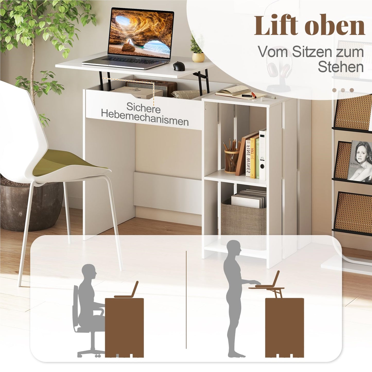 Moderner Eckschreibtisch in Weiß | Kompakter L-Form Arbeitstisch | Integrierte Staufächer & Kabelmanagement | Home-Office & Studium