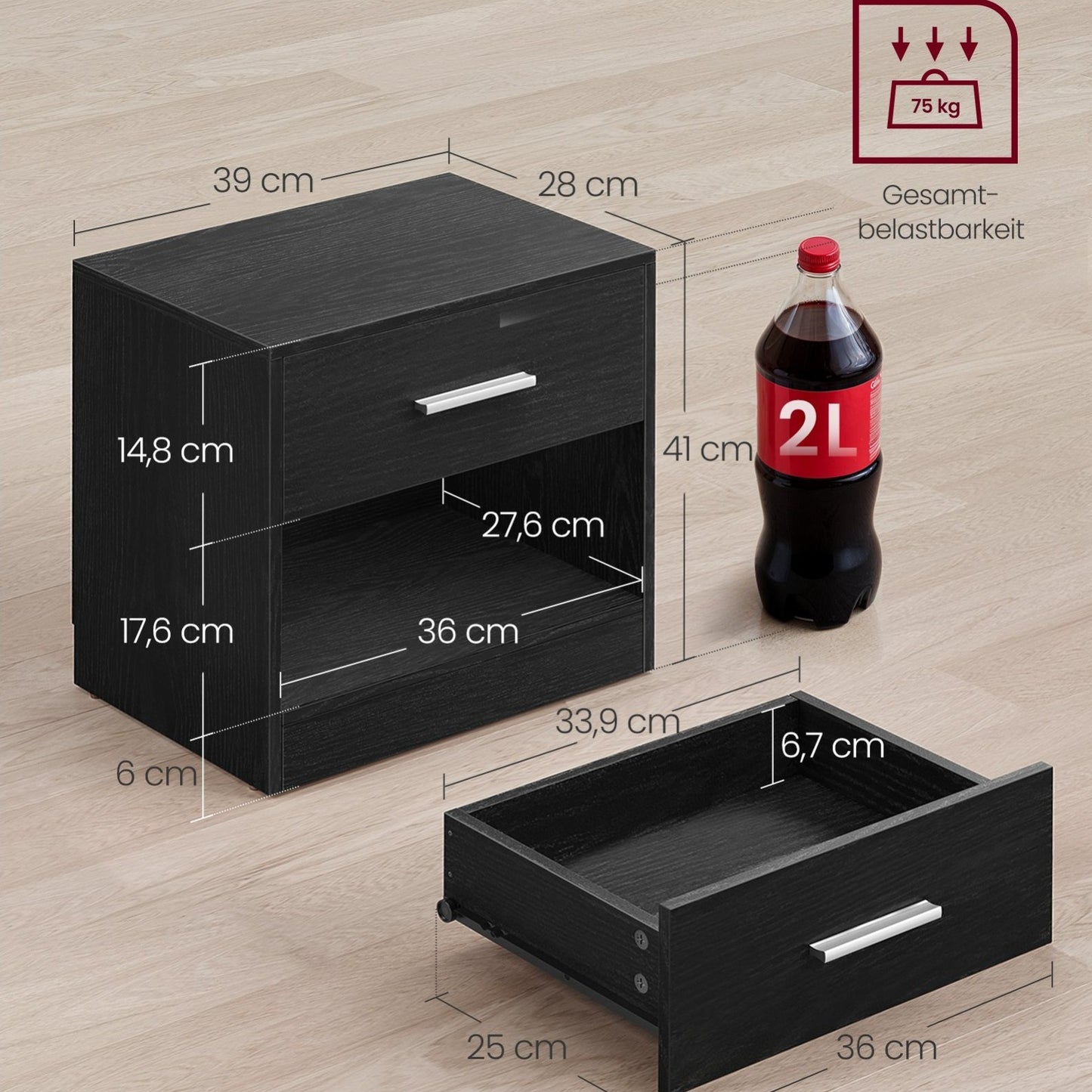 Moderner Nachttisch mit Schublade & offenem Fach | Beistelltisch für Schlaf- & Wohnzimmer | 28 X 39 X 41 cm | 4 Farben verfügbar