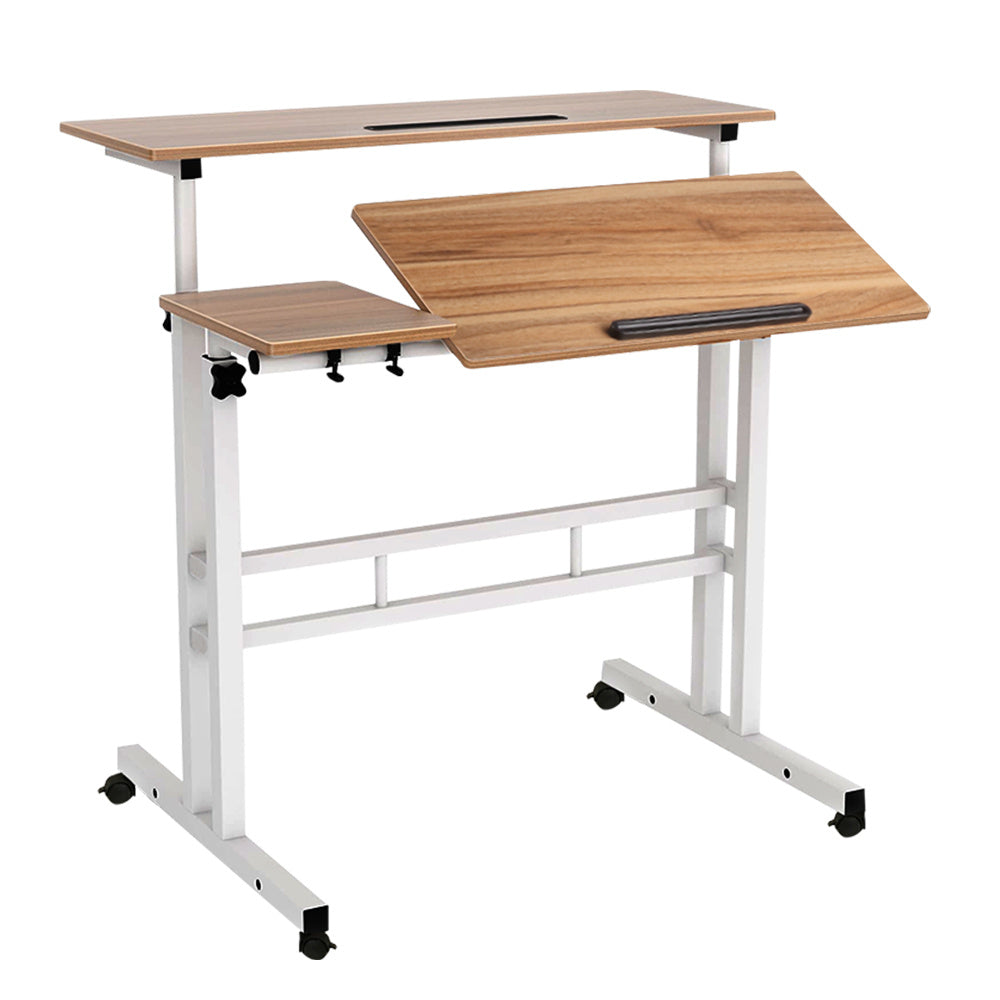 Ergonomischer Sitz-Steh-Schreibtisch | 80x60 cm | Höhenverstellbar (67–117 cm) | Neigbare Arbeitsfläche & Rollen | Mobiler Laptop-Arbeitsplatz | Braun