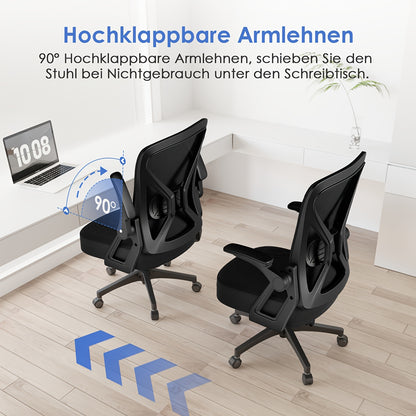 Airchros Ergonomischer Bürostuhl | Verstellbare Lendenwirbelstütze | Hochklappbare Armlehnen | Wippfunktion | Belastbar bis 150 kg