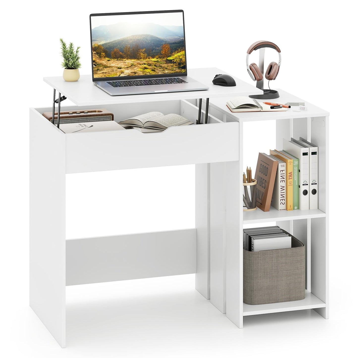 Moderner Eckschreibtisch in Weiß | Kompakter L-Form Arbeitstisch | Integrierte Staufächer & Kabelmanagement | Home-Office & Studium