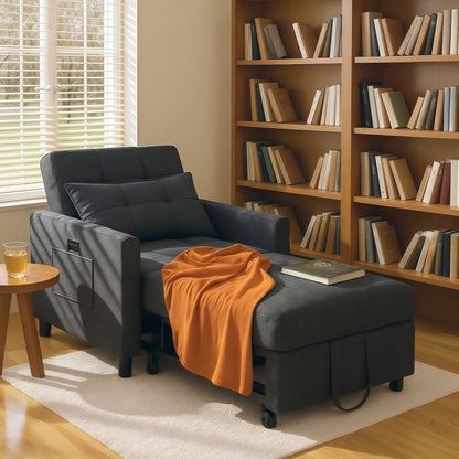 3-in-1 Schlafsofa & Schlafsessel | Klappbar mit Rollen | 3-stufig verstellbar | Rosa Leinen-Optik