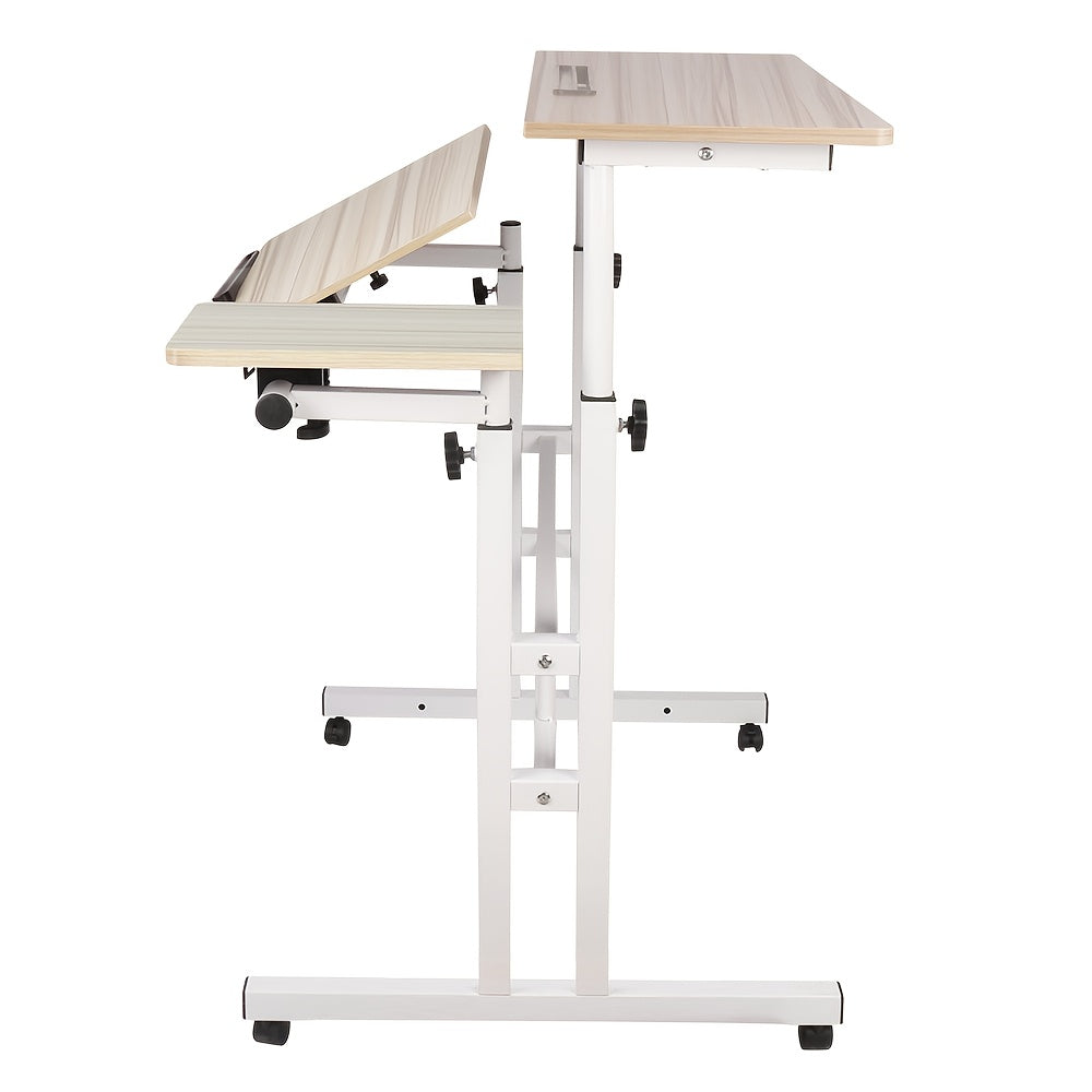 Ergonomischer Sitz-Steh-Schreibtisch | 80x60 cm | Höhenverstellbar (67–117 cm) | Neigbare Arbeitsfläche & Rollen | Mobiler Laptop-Arbeitsplatz