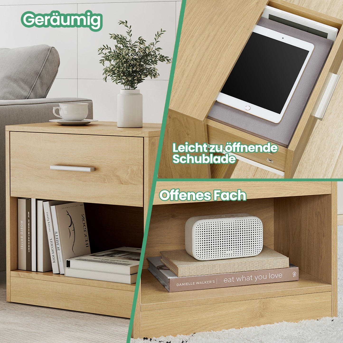 Moderner Nachttisch mit Schublade & offenem Fach | Beistelltisch für Schlaf- & Wohnzimmer | 28 X 39 X 41 cm | 4 Farben verfügbar