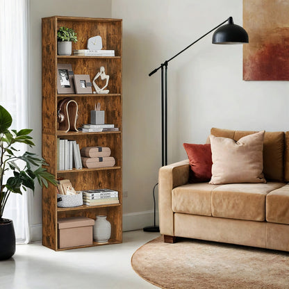 Skandinavisches Standregal mit 6 Ebenen | Schlankes Bücherregal |  Weiß & Naturholz-Optik | 24 X 60 X 178.5 cm