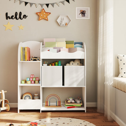 Kinderregal & Bücherregal mit 8 Fächern | Inkl. 2 Aufbewahrungsboxen | Weiß | 93 X 100 cm