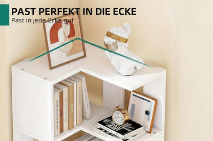 Eckregal mit 5 Ebenen | Platzsparendes Standregal | Modernes L-Design für Wohnzimmer, Schlafzimmer & Büro | Weiß
