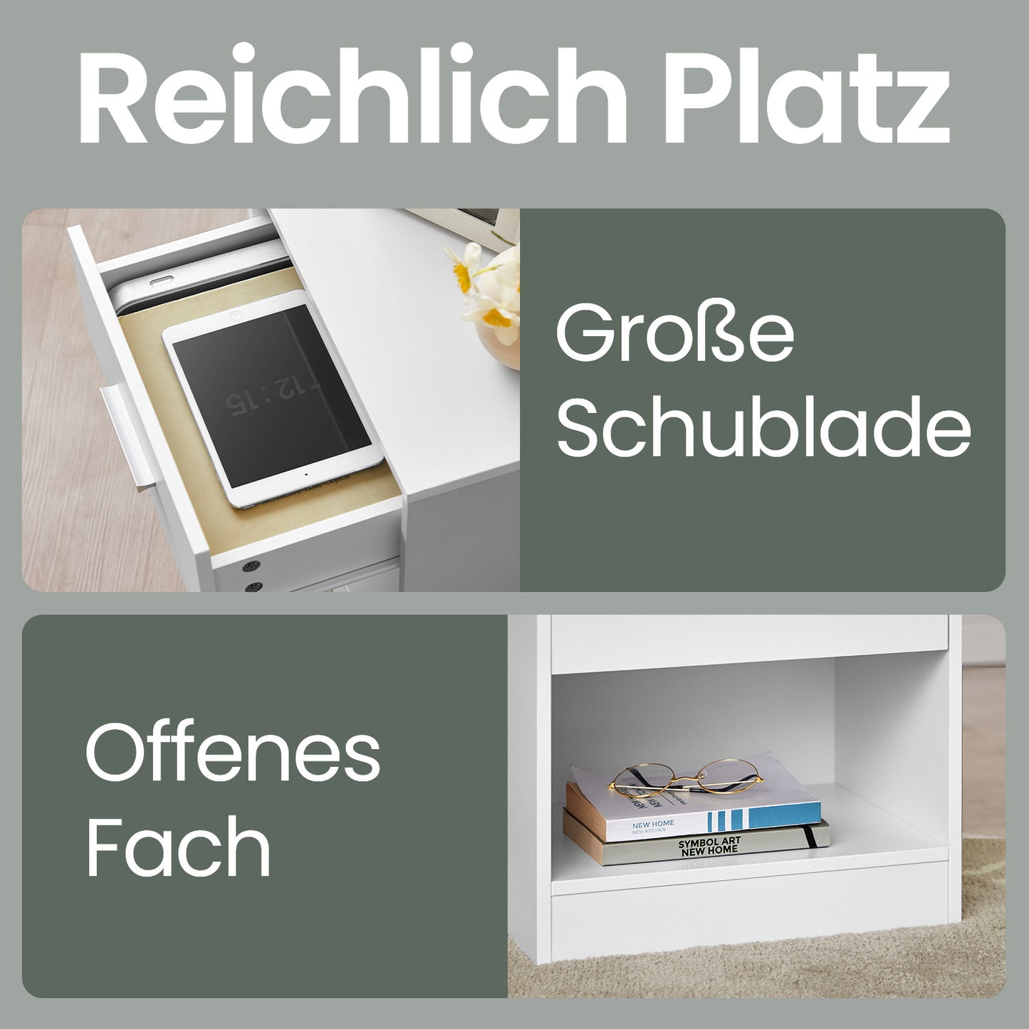 Moderner Nachttisch mit Schublade & offenem Fach | Beistelltisch für Schlaf- & Wohnzimmer | 28 X 39 X 41 cm | 4 Farben verfügbar