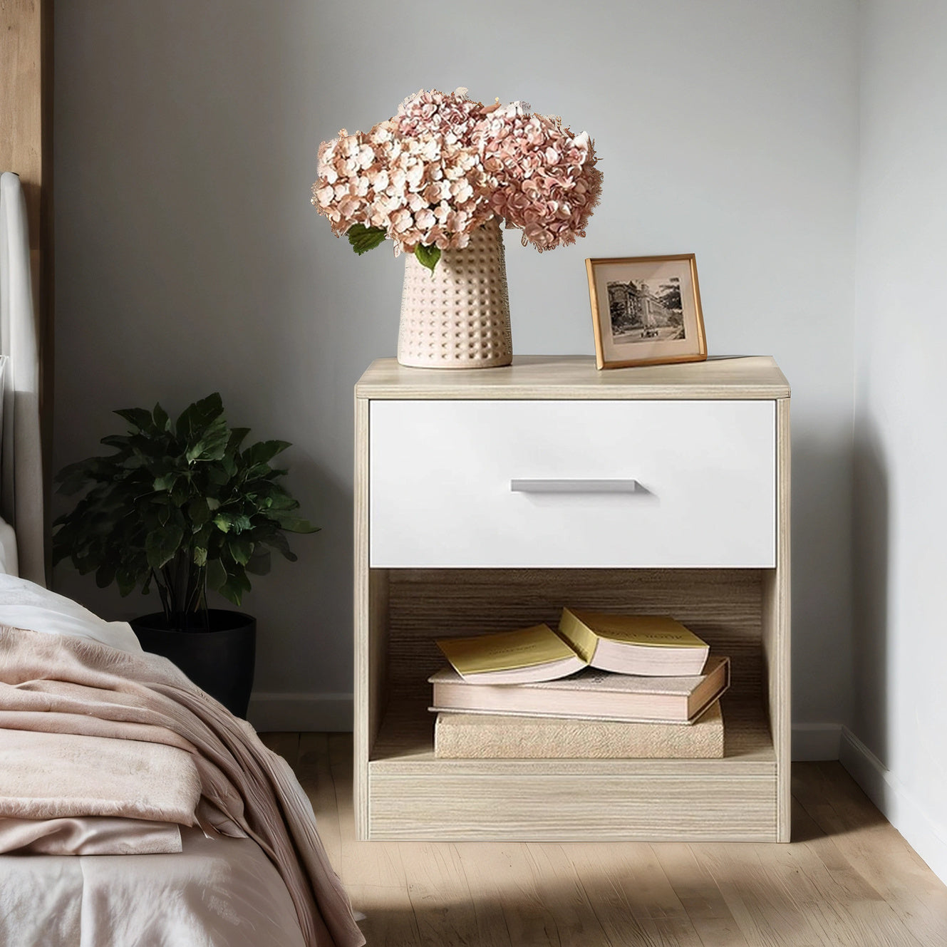 Moderner Nachttisch mit Schublade & offenem Fach | Beistelltisch für Schlaf- & Wohnzimmer | 28 X 39 X 41 cm | 4 Farben verfügbar