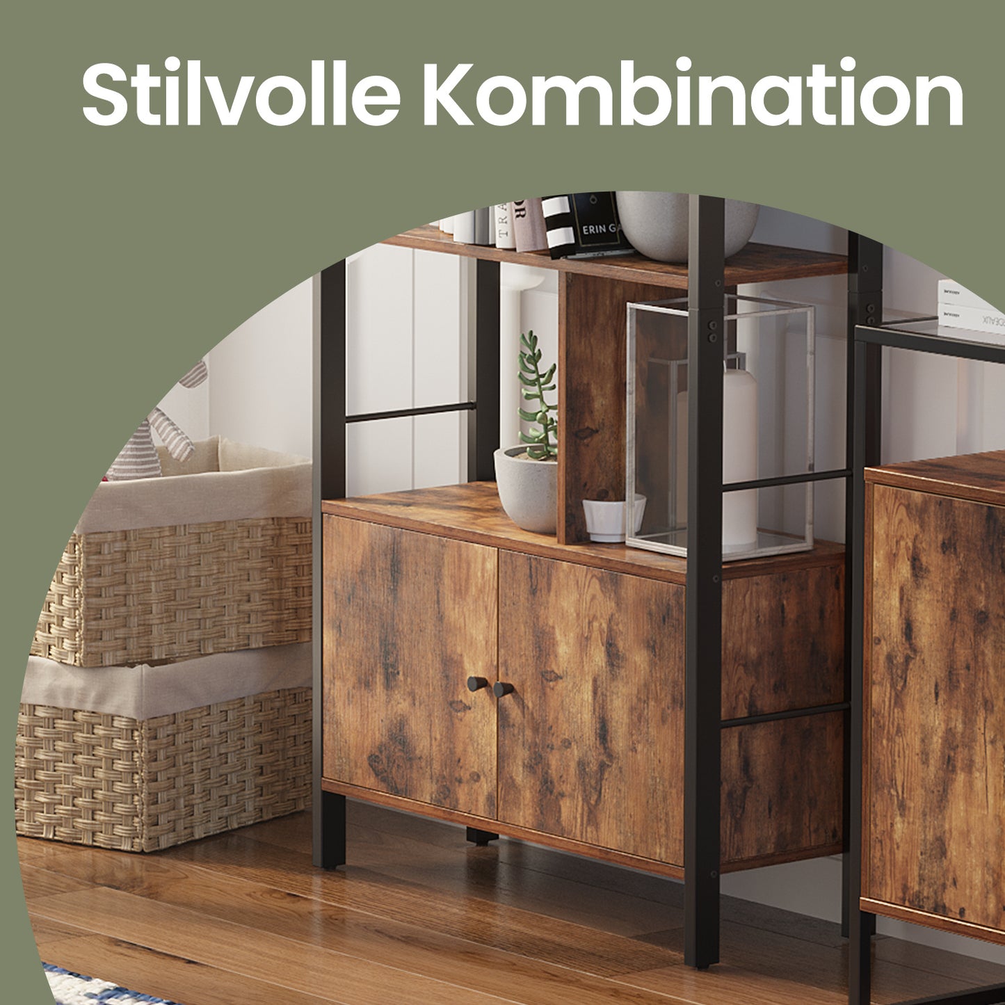 Industrie-Design Standregal mit Schrank | 4 Etagen & Doppeltür | Robustes Stahlgestell | 74 X 154,5 cm